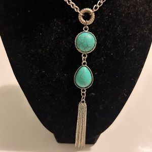 Lucky Brand Turquoise/Silvertone Tassel Necklace